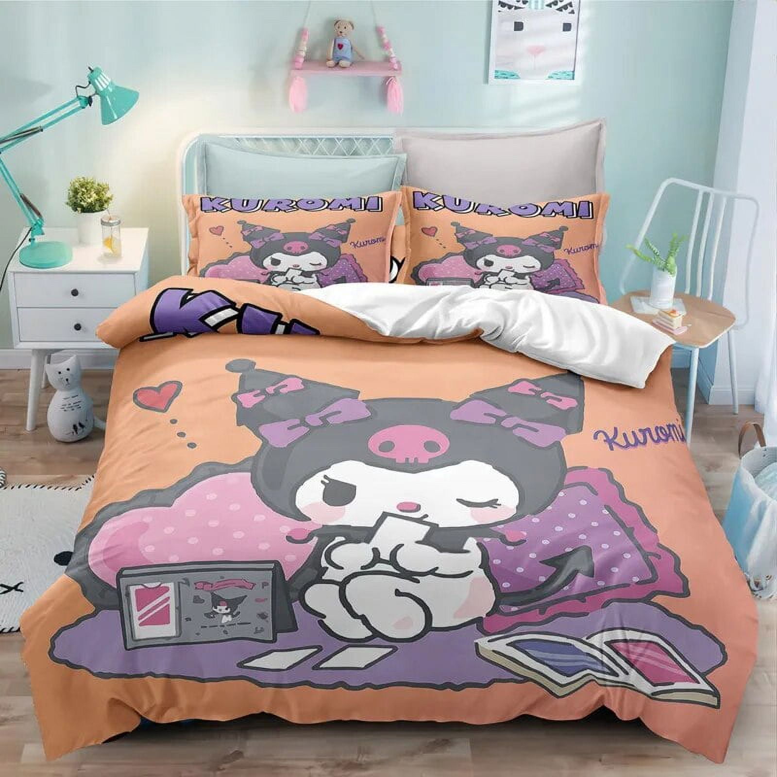 HOUKIG Kuromi Dekbedovertrek Set Beddengoed Sets Zachte Microvezel Single Anime Karakters Quilt Cover 3D Thema Slaapkamer Decor voor Kinderen Volwassenen Huisdier Dekbedovertrek | NL