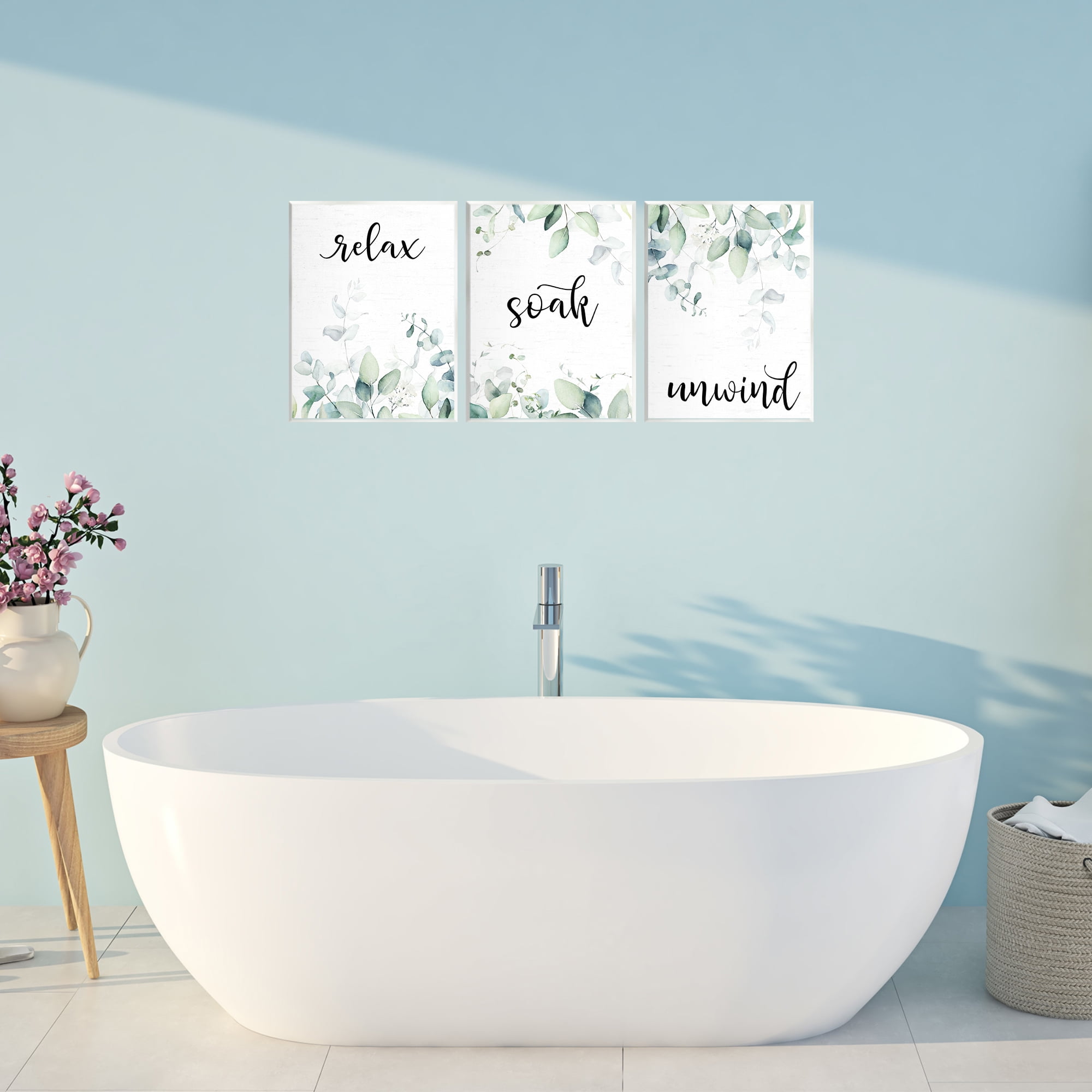 Leafy Bathroom Herbs 3 Piece Wall Plaque Art Set, design by Lettered and Lined