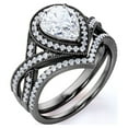 thumbnail image 1 of Conjunto nupcial JeenMata de moissanita de corte pera de 1,5 quilates - Conjunto nupcial - Anillo art déco - Anillo con halo - Anillo de racimo - Chapado en oro negro, 1 of 6