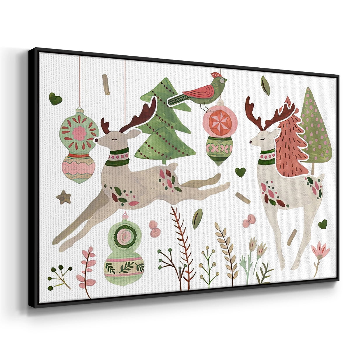Reindeer Wishes Collection A - Framed Gallery Wrapped Holiday Canvas - 25 x 37 - Black Frame