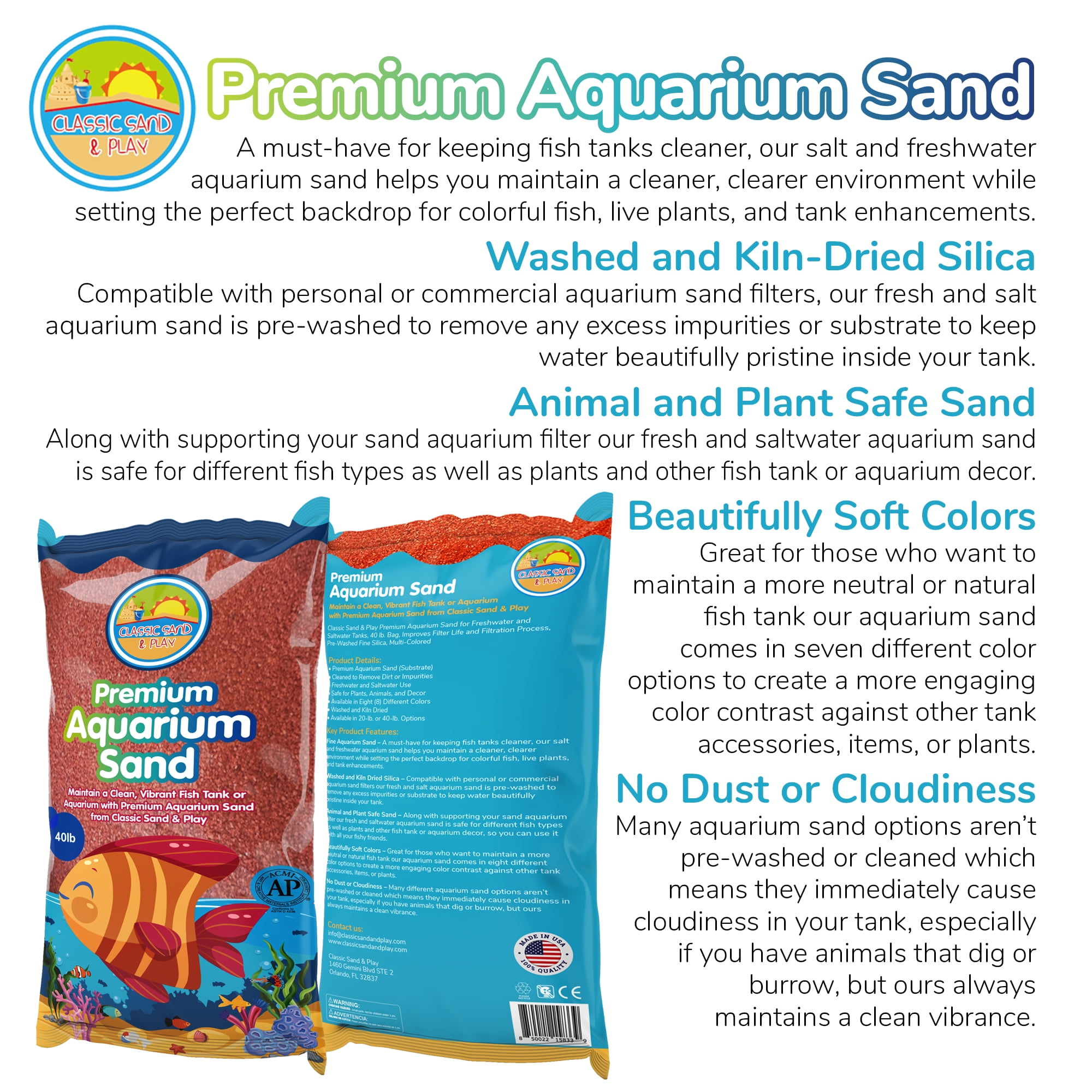 CLASSIC SAND & PLAY Natural Aquarium Sand for Freshwater and Saltwater Tanks, 40 lb. Orange