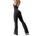thumbnail image 3 of Vine Women Flare Jumpsuits One Piece Yoga Workout Strappy Square Neck Backless Full Stretch Jumpsuit,Black Bell Bottoms Flare Jumpsuits Butt Lifter Bodysuit Jumpsuits for Women, 3 of 7