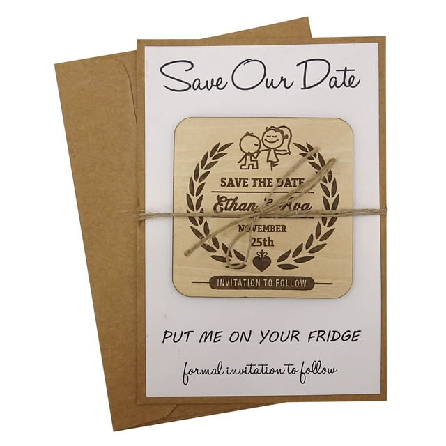 30 Custom Wedding Save The Date Cards Rustic Engraved Wood Magnets With Envelopes Wedding Announcements
