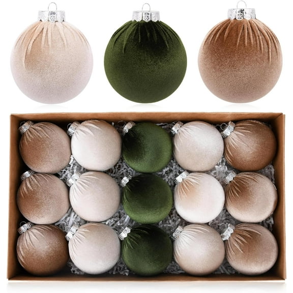 15Pcs Christmas Tree Ornaments Velvet Balls - Shatterproof Xmas Bulbs Decorations Set 3.15 inch