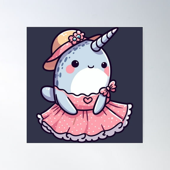 Kawaii Narwhal Princess Poster Wall Art, Modern Wall Decor For Living Room Bedroom, 30x30 UNFRAMED