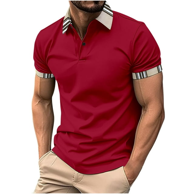 DPTALR Men Casual Stripe Printed Button Short Sleeve Turndown Collar Blouse Shirt