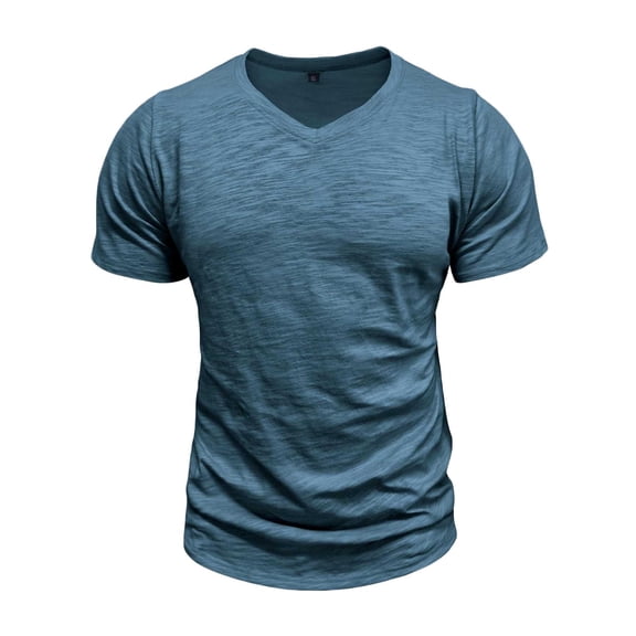 YLSDY Men's Short Sleeve V Neck Cotton T-Shirts Solid Color Casual Classic Shirt Summer Stretchy Lightweight Soft Tees Navy XXL