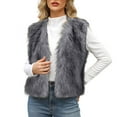 thumbnail image 3 of Women's Faux Fur Sleeveless Vest, Eco-Friendly Plush Waistcoat, Stand Collar Open Front Gilet, Warm Padded Layer, Cropped Fleece Jacket, Casual Layering Piece Grey XXXL, 3 of 5