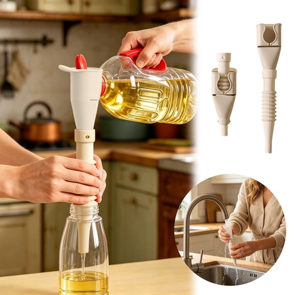 Extendable Silicone Kitchen Funnel, Clip‑On Bottle Filling Funnel, Spill‑Proof Bottle Filler Gadget Flexible Pouring Tool For Home Kitchen Countertop Liquid Transfer(Grey-10.04")
