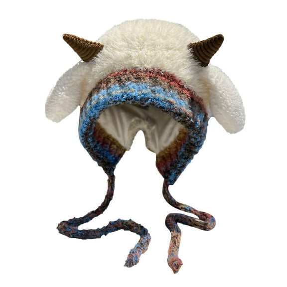 Womens Mens Winter Hat Proof Knit Hat With Plush Cute Horn Design Warm Beanie With Fleece Lined Ear Hat