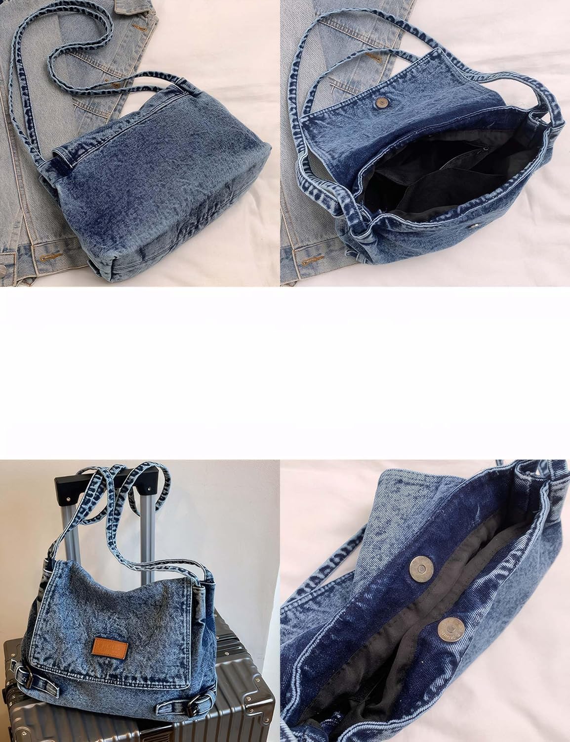Denim Crossbody Bag for Women，Jean Messenger Purse Shoulder with Adjustable Strap
