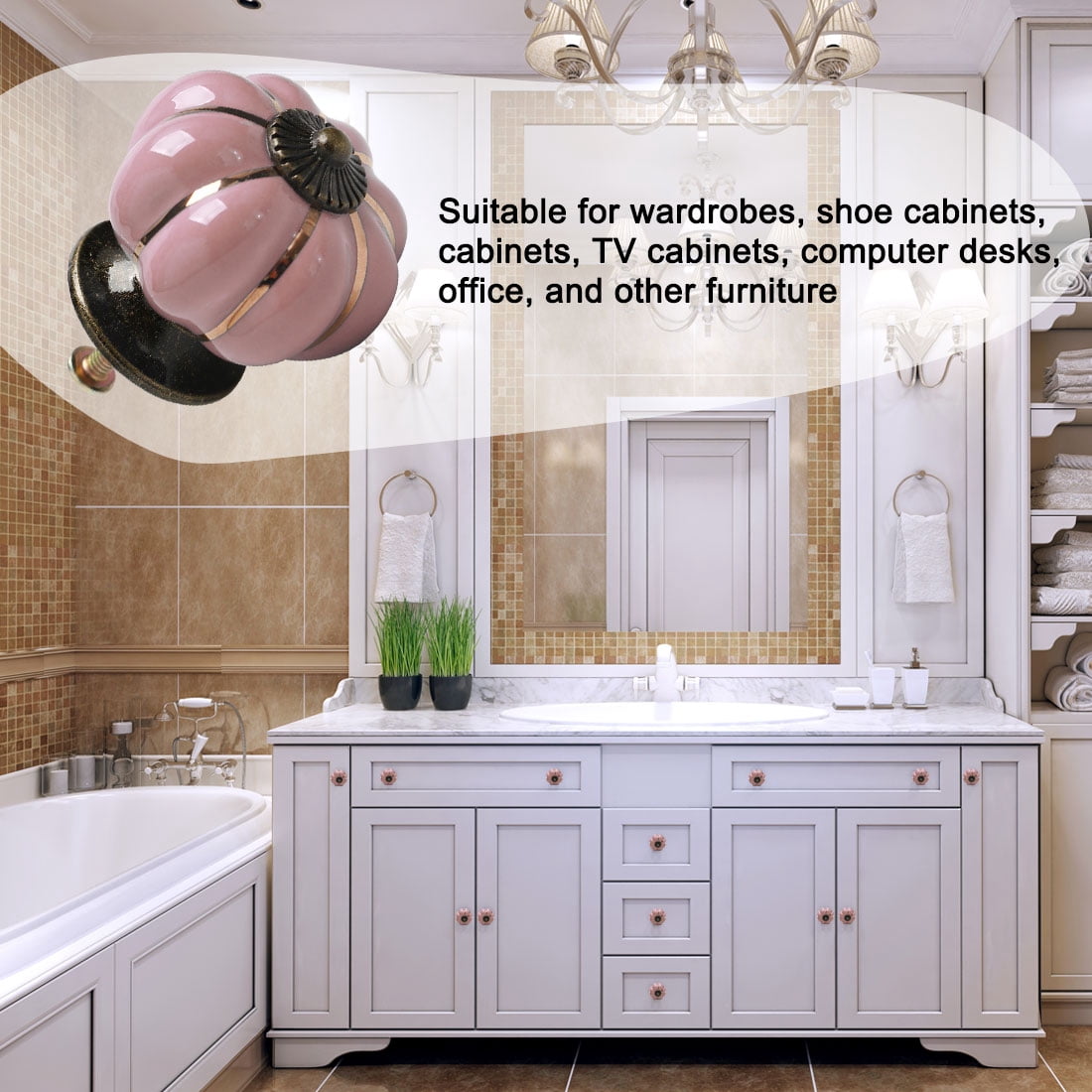Unique Bargains 4-Pack Ceramic Drawer Dresser Cabinet Knob Handle Pink Finish