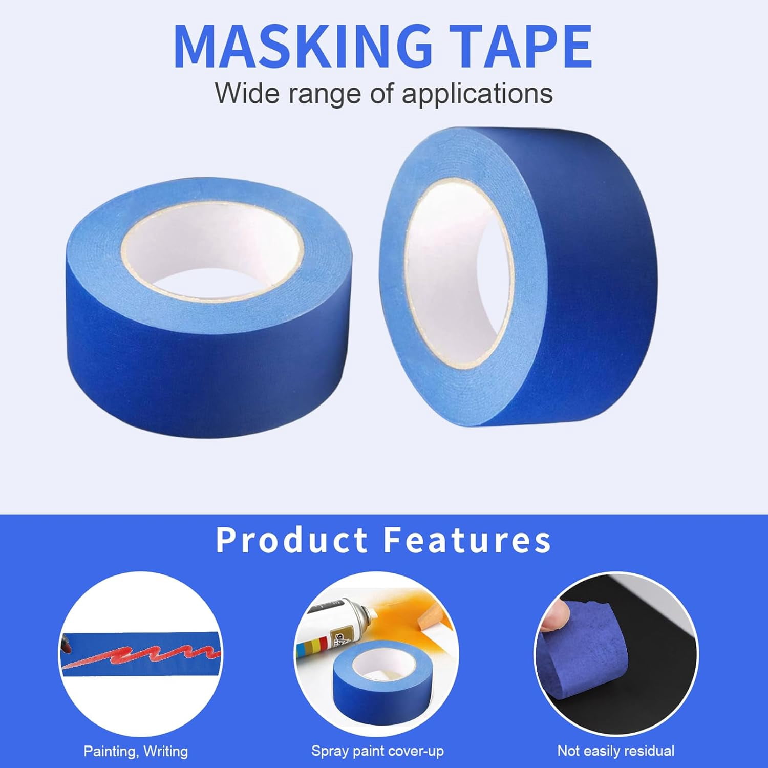 PM Painters Tape 2 Inch Wide, 8 Pack Blue Masking Tape for General Purpose Use, 2 Inches x 55 Yards x 8 Rolls, 440 Yards in Total