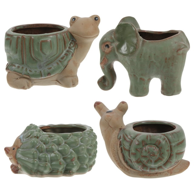 4Pcs Small Succulent Pots Ceramic Animal Planter Indoor Plant Pots Cute Bonsai Pots Flower Pots