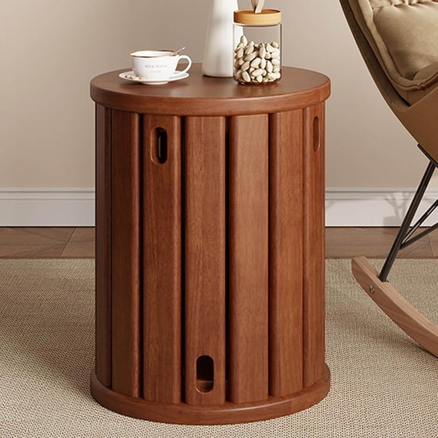 Stackable Stools Set of 4-in-1 Wooden Stool Side Table, Farmhouse Stackable Side Tables, Walnut Coffee Table with Stools Nesting End Table Set Mid Century Modern Nightstand, Round Small Square Black