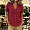 thumbnail image 2 of VBVC Women's Gingham V Neck Short Sleeve Top , Ladies' Relaxed Fit Collared Blouse , Casual Summer Loose Tunic Shirt For Women, Wine , XS-4XL, 2 of 6