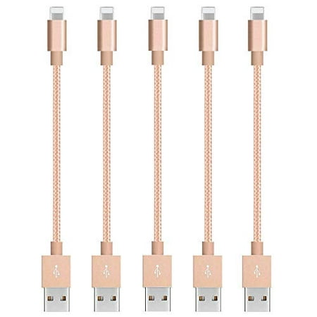 Short Nylon Braided USB Lightning Charging Cable/Data USB Compatible for iPhoneX Case /8/8 Plus/7/7 Plus/6/6s Plus,iPad Mini- 8-inch (5-Pack,