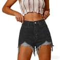 thumbnail image 4 of Maqroz Womens High Waisted Frayed Hem Denim Shorts Plus Size Summer Casual Outfits for Daily Wear Street Style Vacation with Pockets, 4 of 8