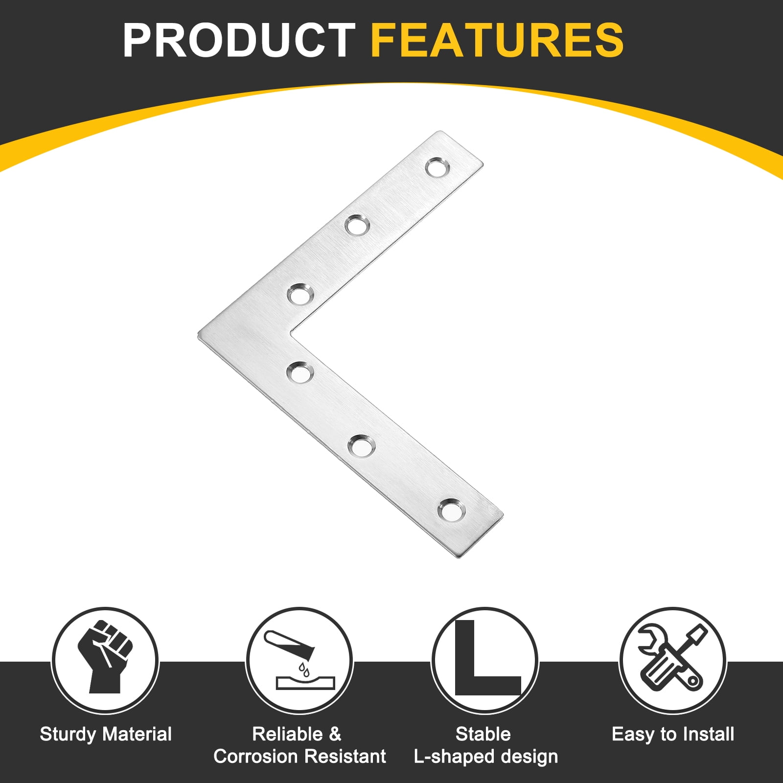 6Pcs L-Shaped Brackets Corner Brace, 4.72"x4.72" Corner Bracket Shelf Bracket Right Angle Brackets for Wood Shelves Furniture (120x120mm, Silver)