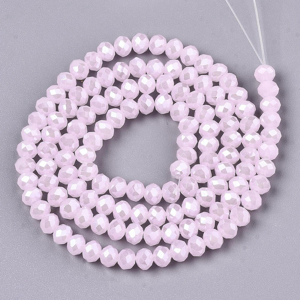 Electroplate Glass Beads Strands Imitation Jade Beads Pearl Luster Plated Faceted Rondelle Pink 8x5mm Hole: 0.5mm about 63~65pcs/strand 39~40cm 10Strand