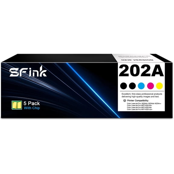 202A Toner Cartridge 5-Pack Compatible for HP202A 202X CF500A CF500X Toner Cartridge for Laserjet Pro MFP M281fdw M281cdw M254dw M254nw M281fdn M280nw M254dn Printer Ink (Black/Cyan/Yellow/Magenta)