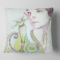 thumbnail image 2 of Designart Cute Girl with Cat - Abstract Portrait Throw Pillow - 18x18, 2 of 5