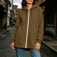 thumbnail image 2 of Women Hoodie Jacket Sevevn Hooded Full Zip Longline Fit Fleece Fabric Side Snap Buttons Side Pockets Long Sleeve Outerwear For Daily Casual Wear, 2 of 9