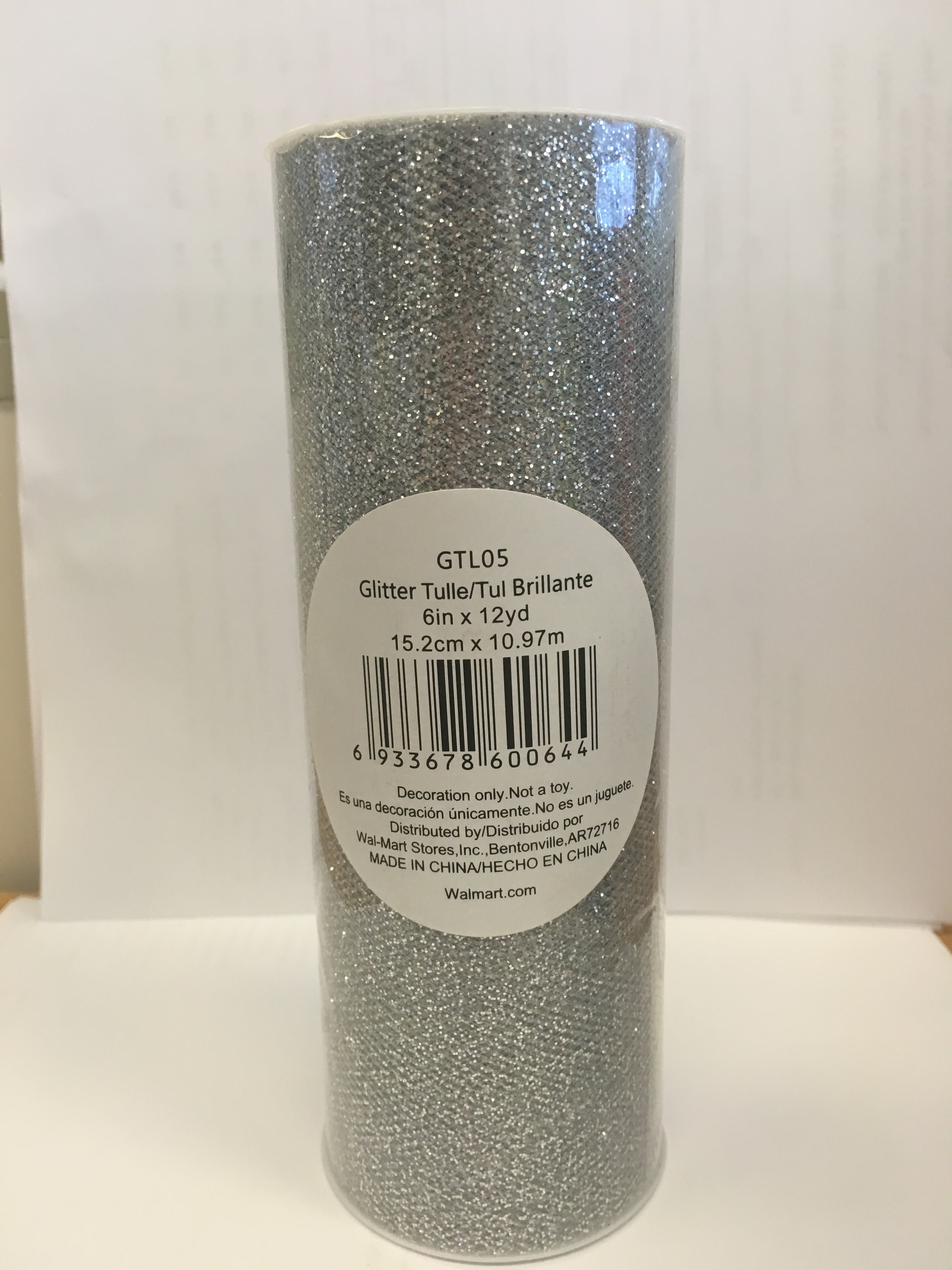 Fuzhou 6" Silver Glitter Tulle Fabric, 12 Yards, 100% Polyester by the Bolt.