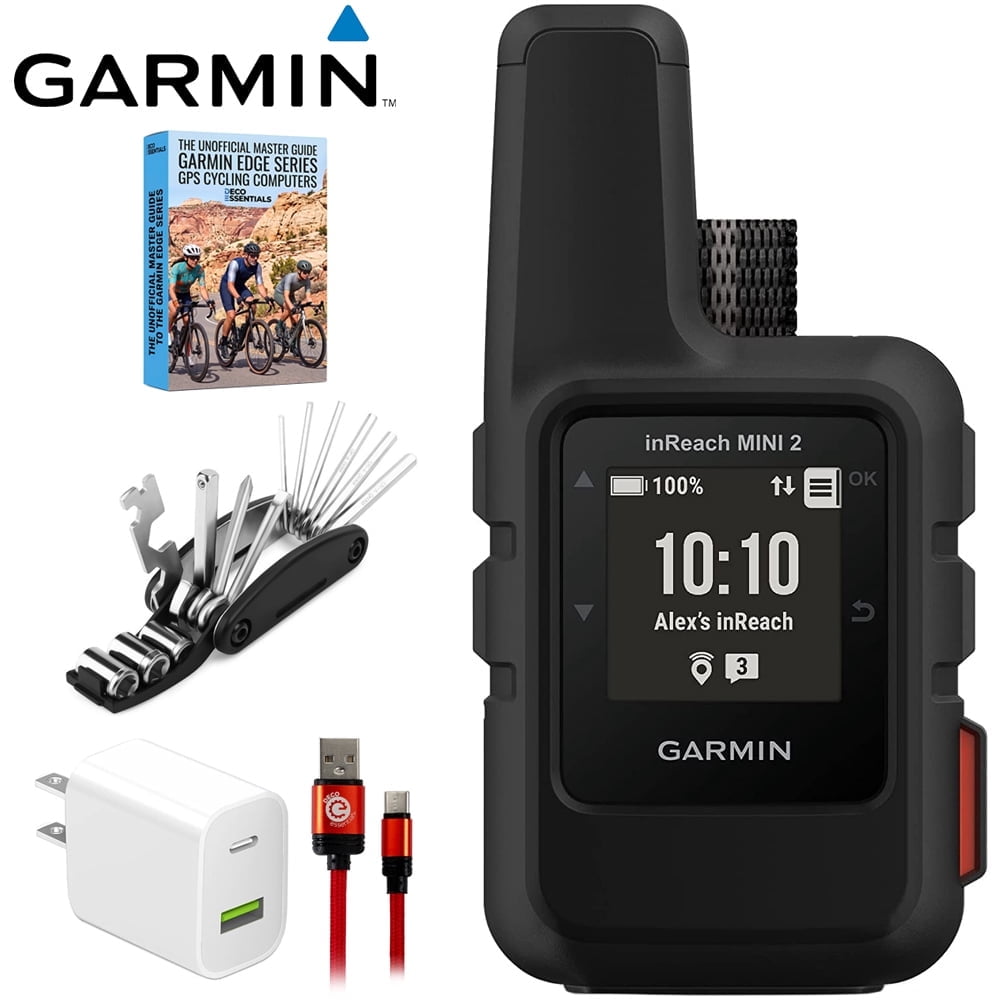 Garmin inReach Mini 2 Portable Satellite Communicator/GPS Navigator, Black 010-02602-01 Bundle with Deco Essentials 6ft Type-C Cable, Charger, 16-in-1 Bike Repair Tool Kit and Deco Gear Master Guide