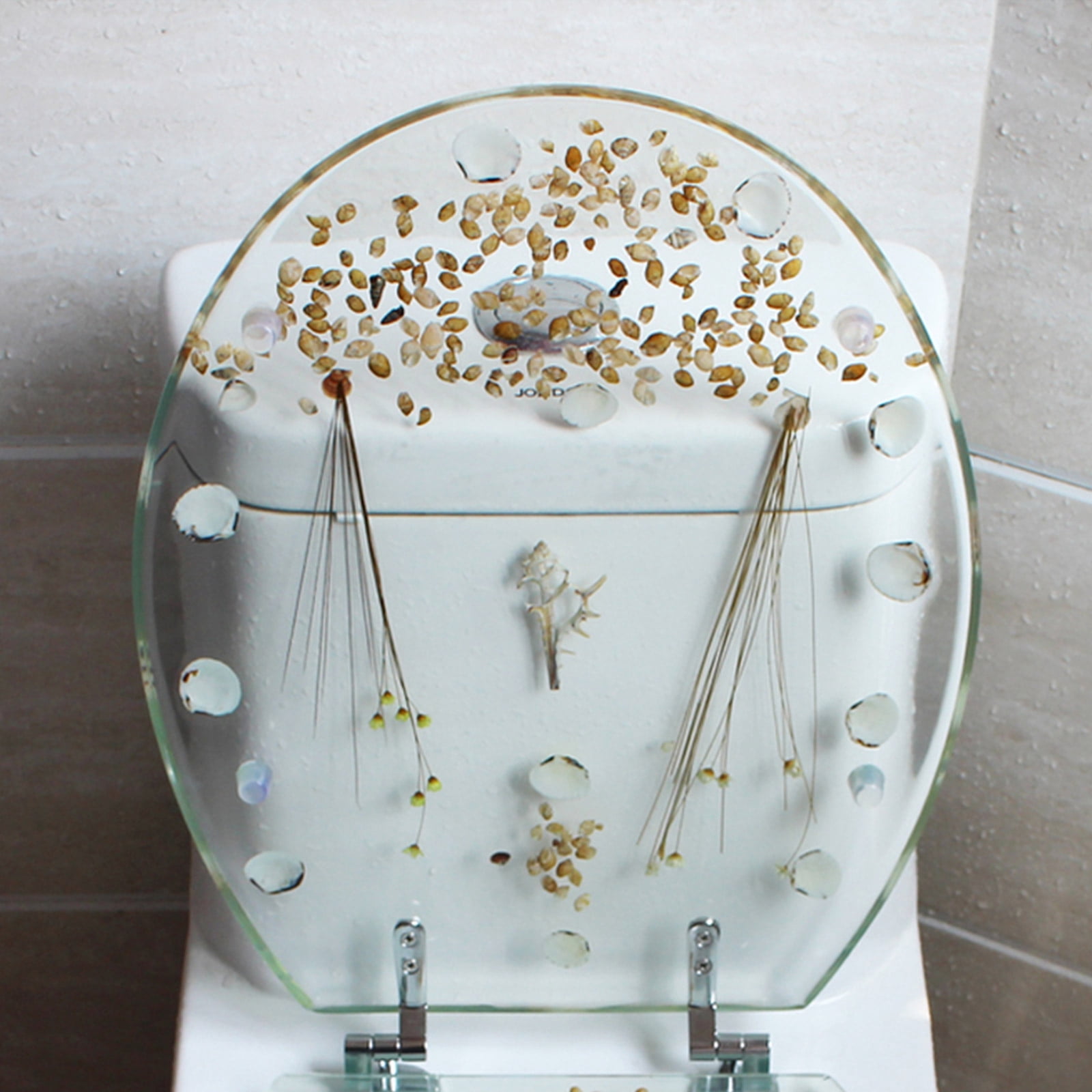 TOOL1SHOoo Toilet Seat Sea Shell Resin Silent Close Toilet Hinges Bathroom Deco  with Seashells Cover U/V Shape Elongated Toilet Seats Bathroom Decor Easy Clean and Install 16.5 Inch