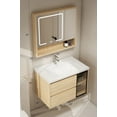 thumbnail image 2 of Bathroom Vanity with LED Mirror Cabinet & Ceramic Sink Set, 32'' Wall Mounted Vanities with Faucet, Pop-up Drain, Adjustable 3-Color Light, Dimmer, Defogger, Walnut, 2 of 9