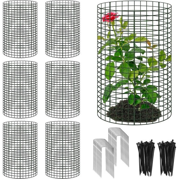 30 Pcs 24'' x 12'' Large Wire Plant Protector from Animals, 10 Pack Metal Plant Cage Chicken Wire Cloche with Ground Stakes and Nylon Tie to Keep Animals Out, Garden Protection Bunny Barricade