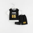 thumbnail image 2 of AVTOIFY Kids Clothes, Baby Outfits, Baby Clothes, Summer children's short sleeved round neck fake two-piece set, drying casual sports two-piece+elastic waist pants short sleeved Black 100, 2 of 3