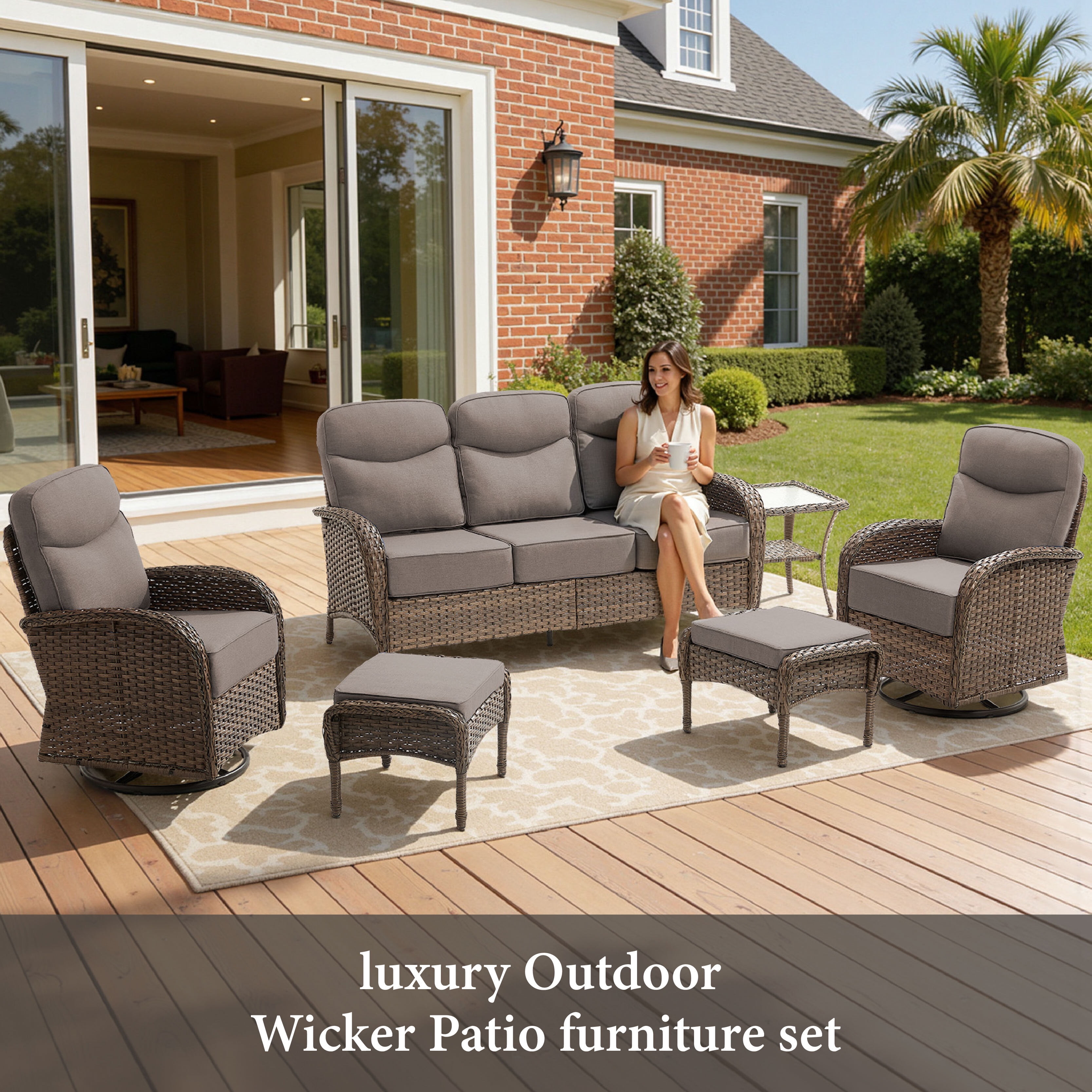 Bellefurn 5 Pieces Patio Furniture Set,Outdoor Swivel Rocker Patio Chairs Set,Outdoor Patio Conversation Sets for Outdoor,Balcony,Front Porch,Firepit Area