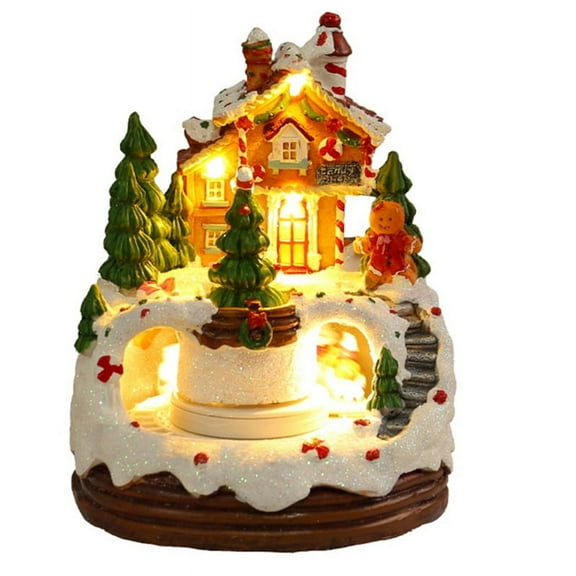 Christmas Music Box Christmas Figurine Rotating Winter Snow Scene Ornament Gift Kids Bookshelf Restaurant