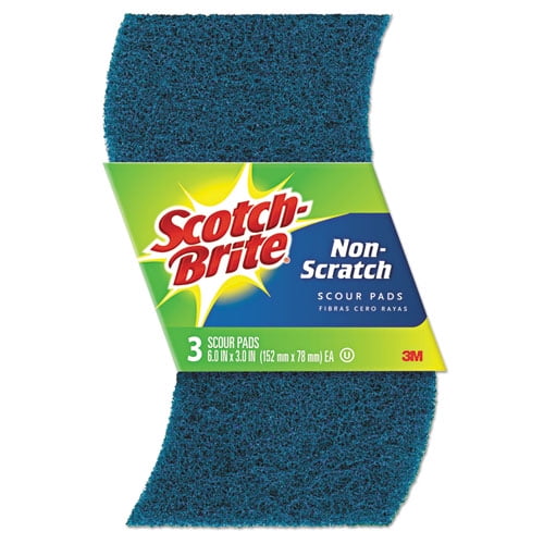 Non-Scratch Scour Pads, Size 3 X 6, Blue, 10/carton | Bundle of 2 Cartons
