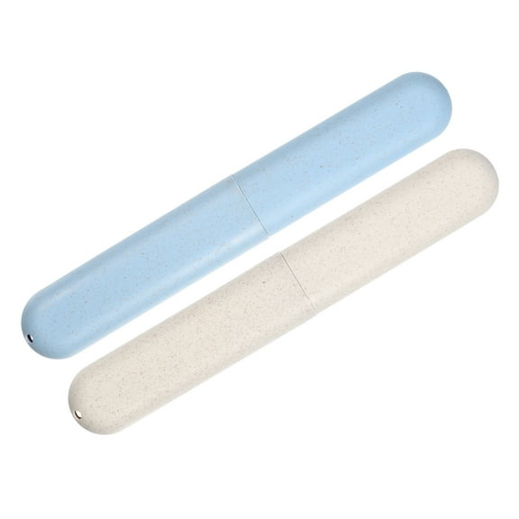Unique Bargains 2pcs Toothbrush Travel Case Traveling PP Portable Holders Cases Blue Beige 8.07''x1.22''x0.83''