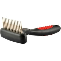 Jeffers Pet Magic Spring Undercoat Rake, Black & Red, 13 Long Pins - Rotating Retractable Teeth for Dogs, Cats - Grooming Tool for Shedding, Detangling, Removing Fur and Mats - Black Red