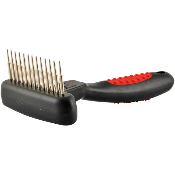 Jeffers Pet Magic Spring Undercoat Rake, Black & Red, 13 Long Pins - Rotating Retractable Teeth for Dogs, Cats - Grooming Tool for Shedding, Detangling, Removing Fur and Mats - Black Red