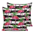 thumbnail image 7 of Outdoor Throw Pillow Cover Watercolor Flamingo Palm Leaf Waterproof Cushion Covers 2 Pack Black White Stripes Pillow Cases Home Decoration for Patio Garden Couch Sofa, 7 of 7