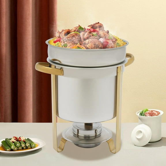 SHZICMY 7.4 Qt Round Soup Chafer Station Stainless Steel Buffet Chafing Dish Set with Lid & Handle Silver
