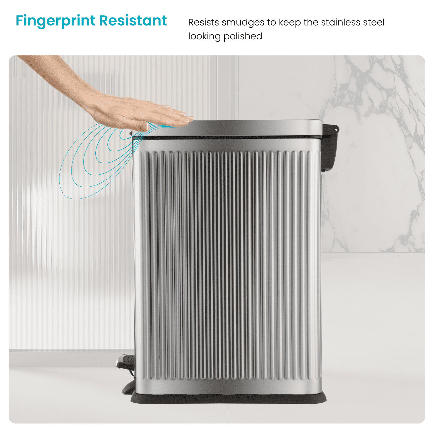 Home Zone Living 8 Gallon Slim Stainless Steel Kitchen Trash Can with Step Pedal and Soft-Close Lid, Silver, 30 Liters