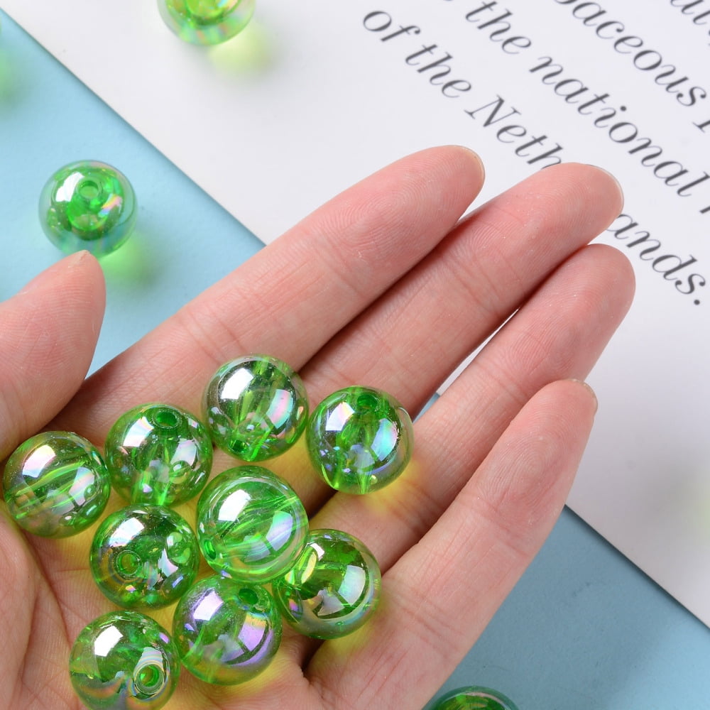 Transparent Acrylic Beads AB Color Plated Round Lawn Green 16x15mm Hole: 2.8mm 220pcs/500g