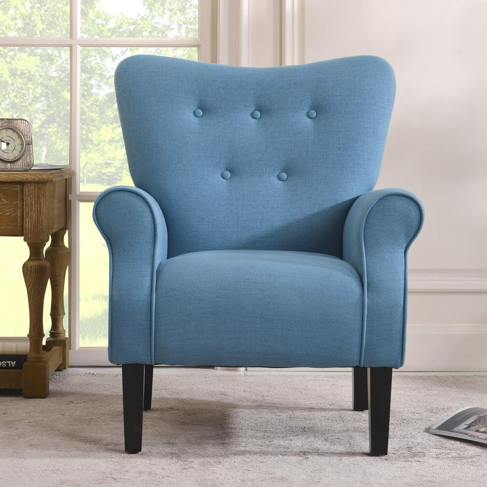 Arm Chair, Modern Upholstered Fabric High Back Accent Chair with Wood