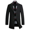 thumbnail image 2 of UVEASISHA Men's Wool Blend Coat with Detachable Plaid Scarf Big and Tall Fashion Single Breasted Peacoat Slim Fit Casual Notched Collar Trench Coats Black XXL, 2 of 9