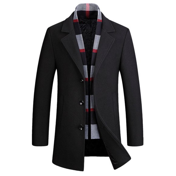 Mceream Mens Trench Coat Winter Wool Blend Jacket Overcoat Long Top Coat Warm Pea Coat Plus Size Outwear Abrigos Para Hombres De Invierno Black M