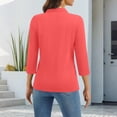 thumbnail image 3 of CCRFTGI 3/4 length sleeve womens tops Business Work Polo Shirts Golf Lapel V Neck Collared T Shirts Fall Solid Color Loose Button Up Tops Watermelon Red L, 3 of 4