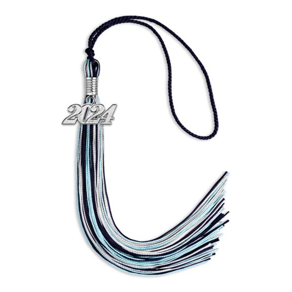 Endea Graduation Navy Blue/Light Blue/Silver Mixed Color Graduation Tassel with Silver Date Drop