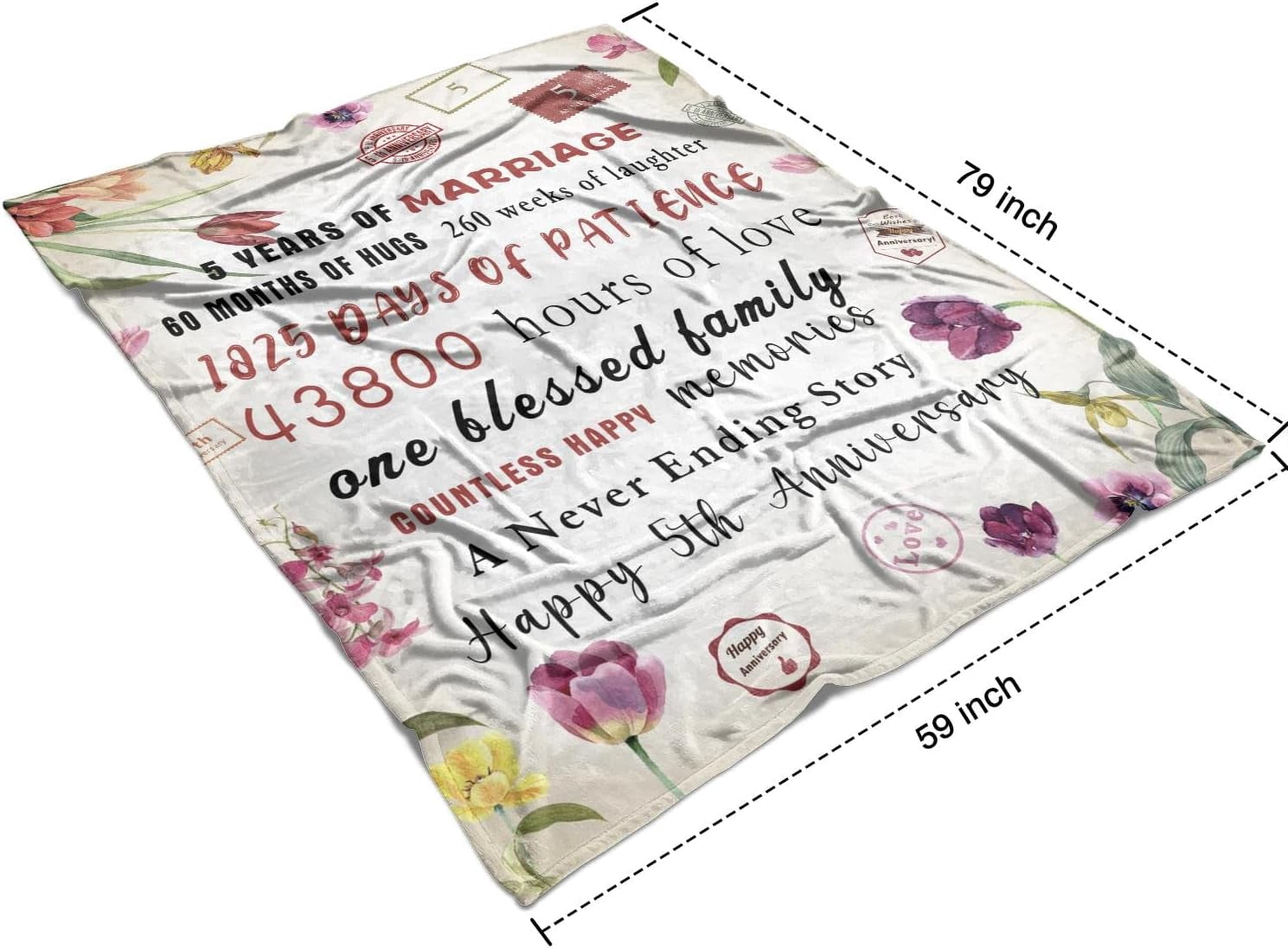Gifts for 5th Anniversary Blanket, 5 Year Wedding Anniversary Couple Gifts for Dad Mom Grandparents-Blanket for Couples, Valentine, Birthday, Soft and Cozy Throw Blanket 60x80 Inch