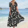thumbnail image 5 of BiZtdJrK Floral Maxi Dress for Women Ruffle Tiered Bohemian Casual Summer Dresses Puff Short Sleeve Wedding Guest Dress Birthday Gift Multicolor S, 5 of 7